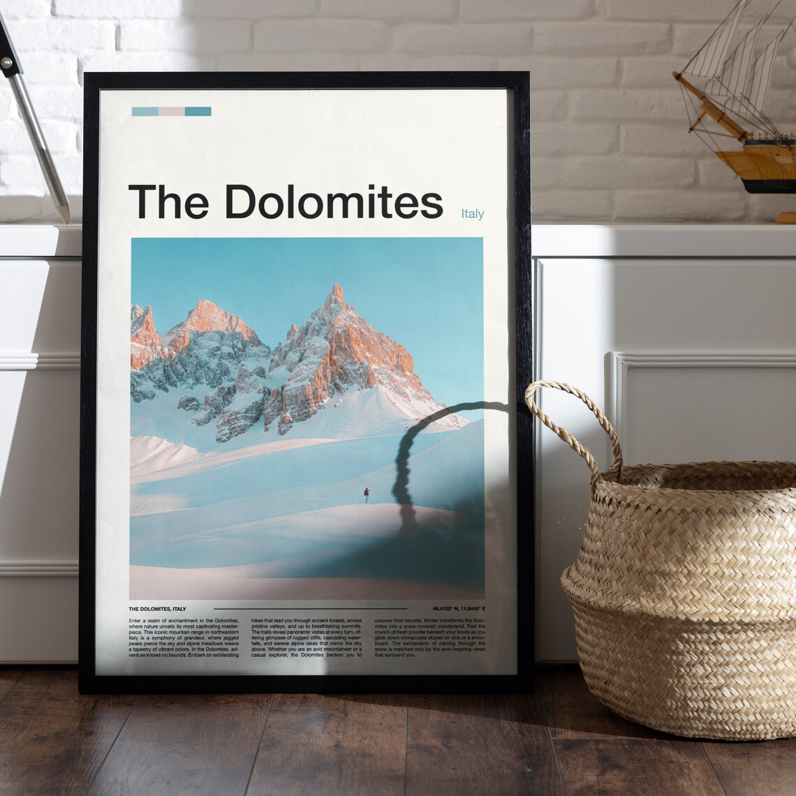 The Dolomites Italy Snowy Peaks Alpenglow Hiker Photography Poster - Image 5