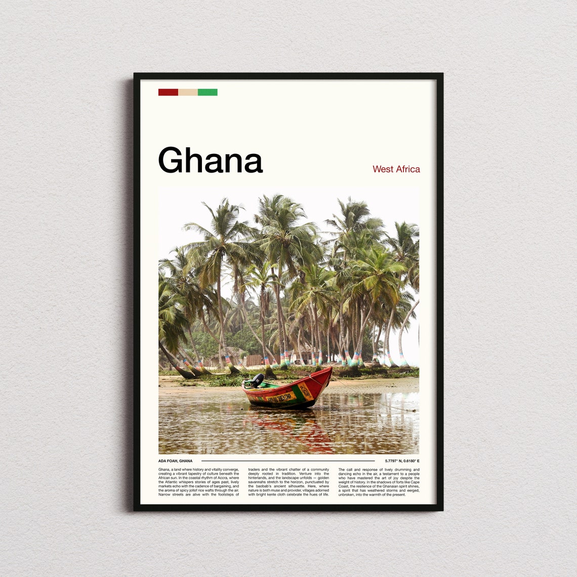 Ghana Ada Foah Colorful Fishing Boat Palm Trees Photography Poster