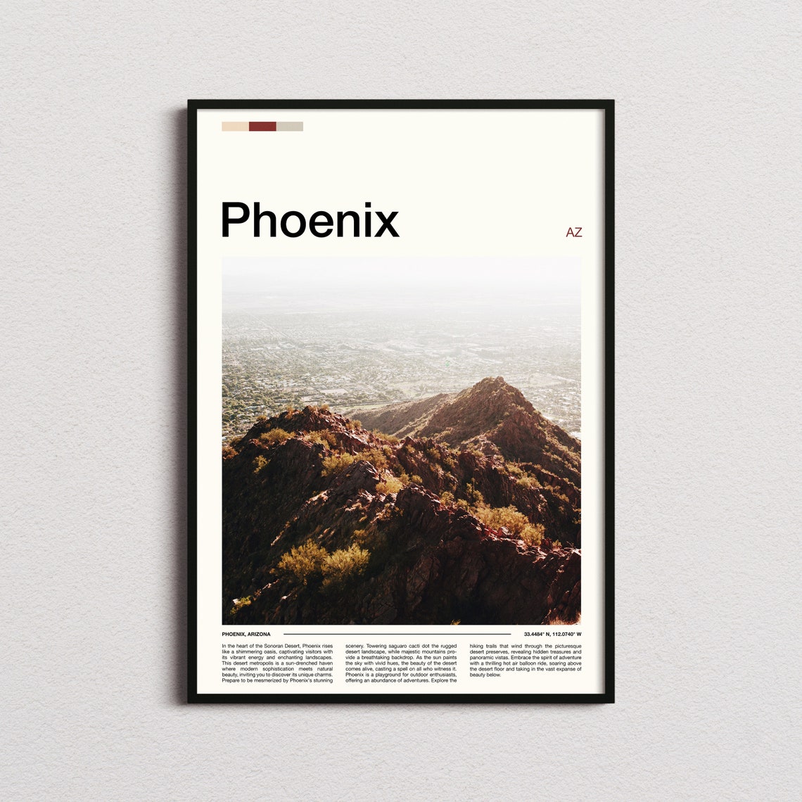 Phoenix Arizona Desert Mountain Overlook City Valley Sunrise Poster