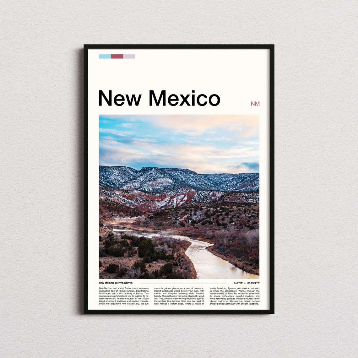 New Mexico Desert River Sunset Winter Mountain Landscape Poster