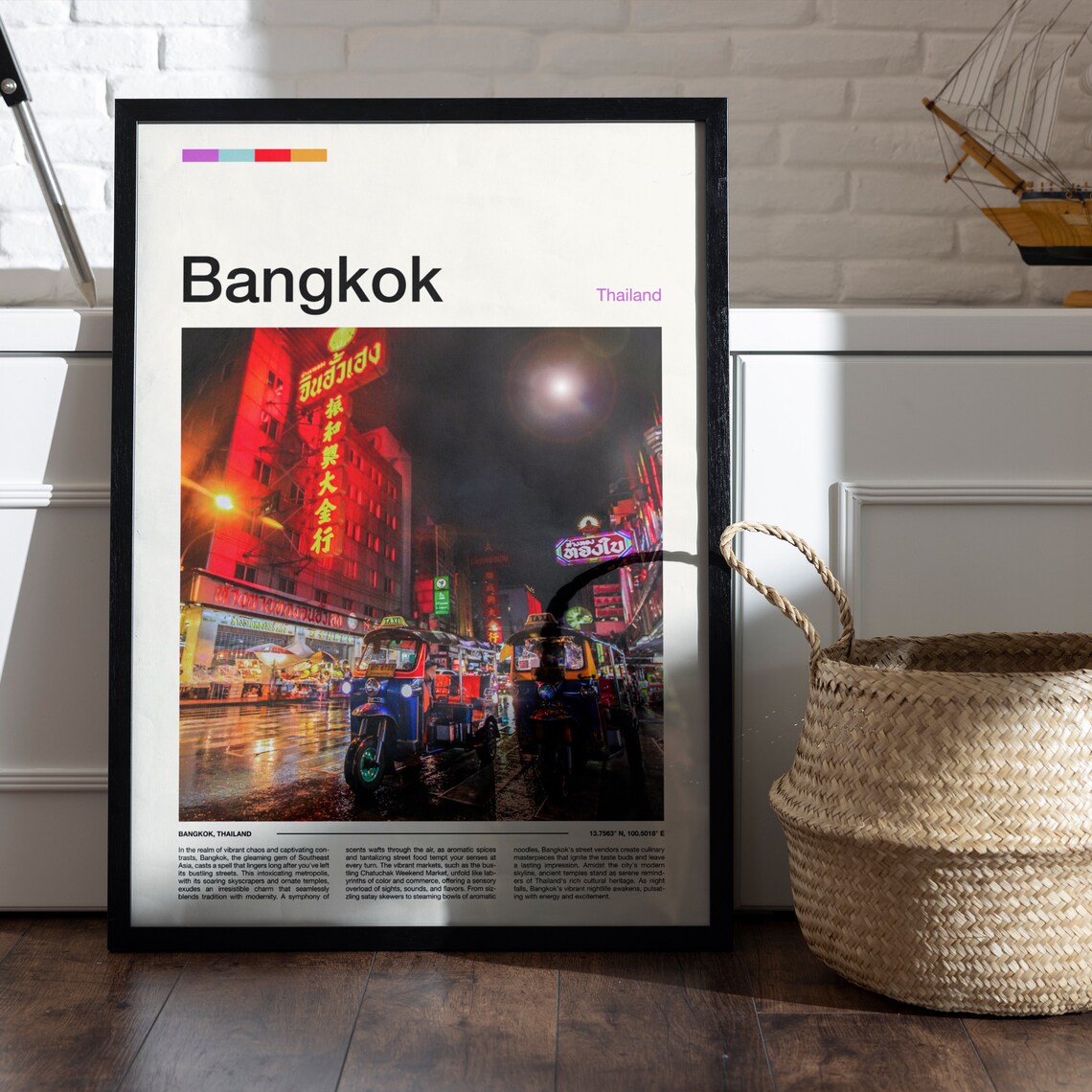 Bangkok Thailand Tuk Tuk Night Street Neon Lights Photography Poster - Image 5