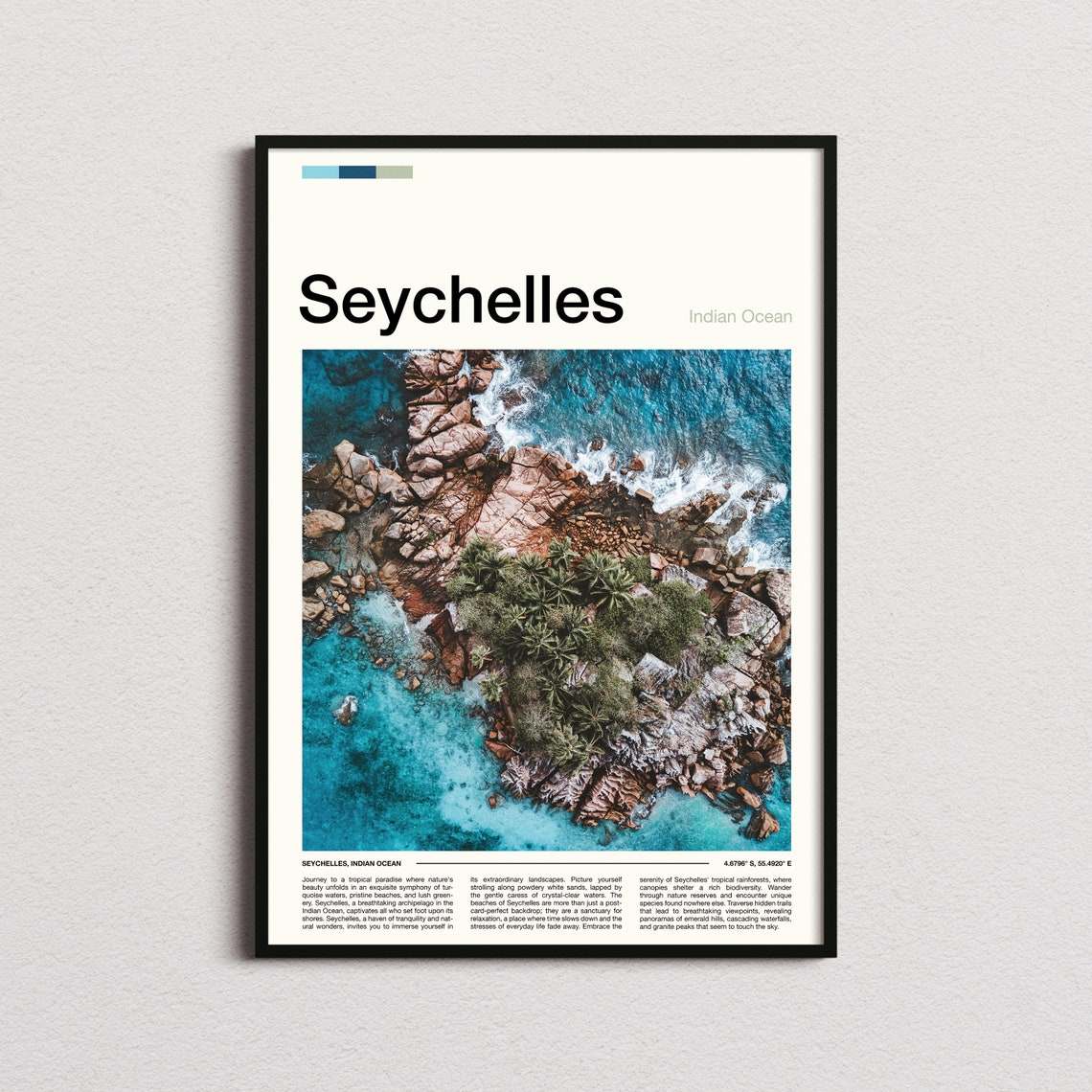 Seychelles Indian Ocean Aerial Island Rocks Tropical Travel Poster
