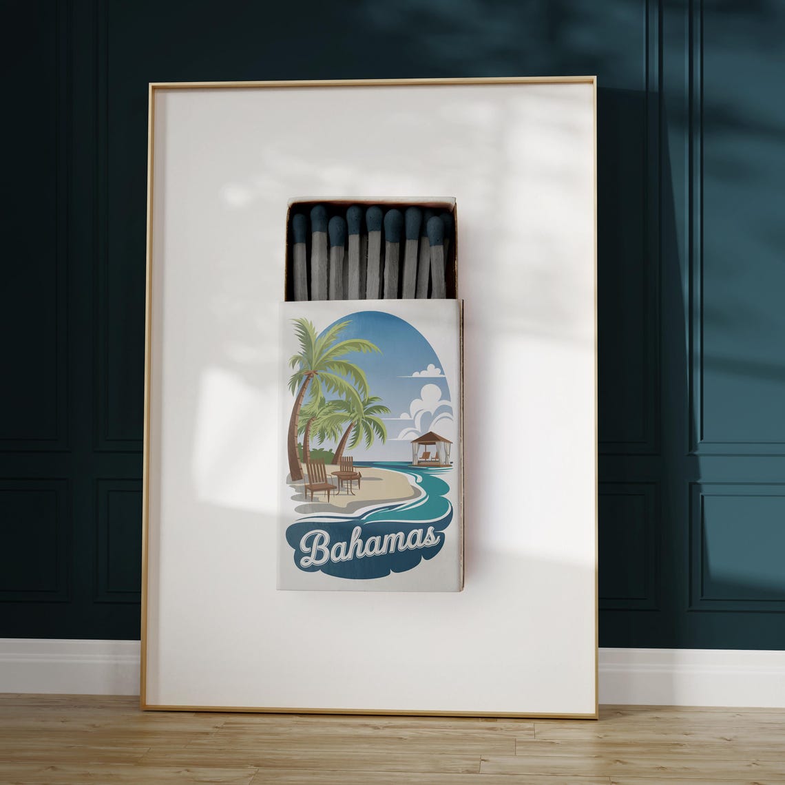Bahamas Tropical Beach Matchbox Style Art with Palms and Cabana Poster - Image 5
