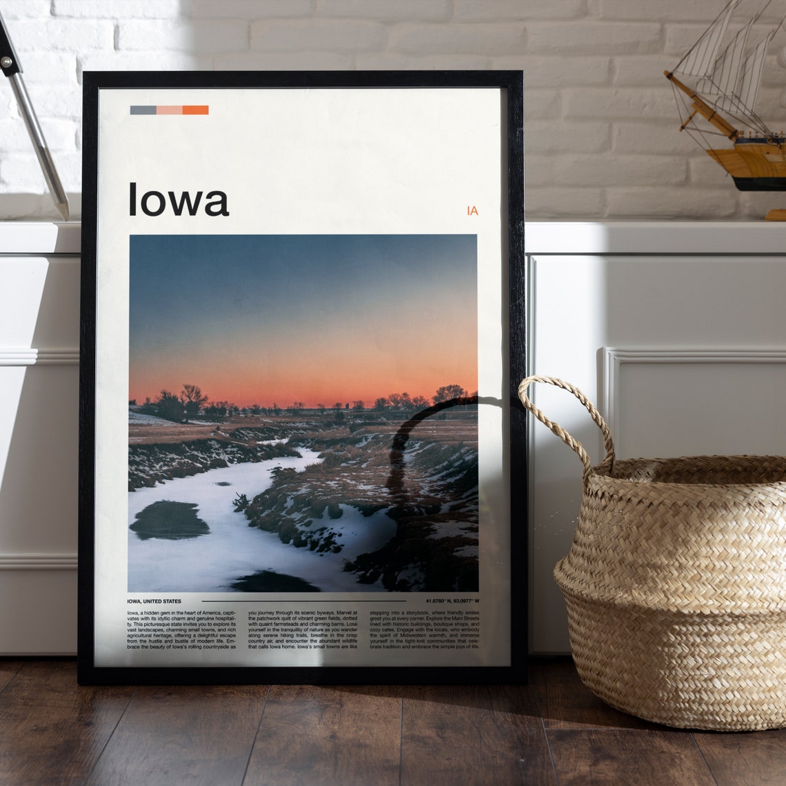 Iowa Frozen River Winter Sunset Vivid Orange Sky Landscape Poster - Image 5
