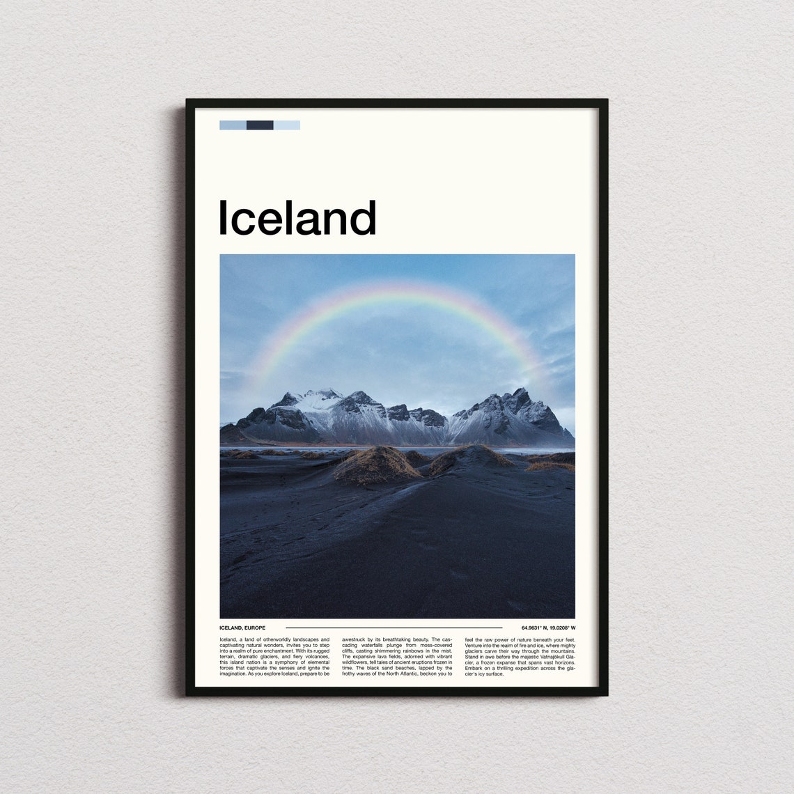 Iceland Rainbow Over Snow Capped Mountain Peaks Scenic Poster