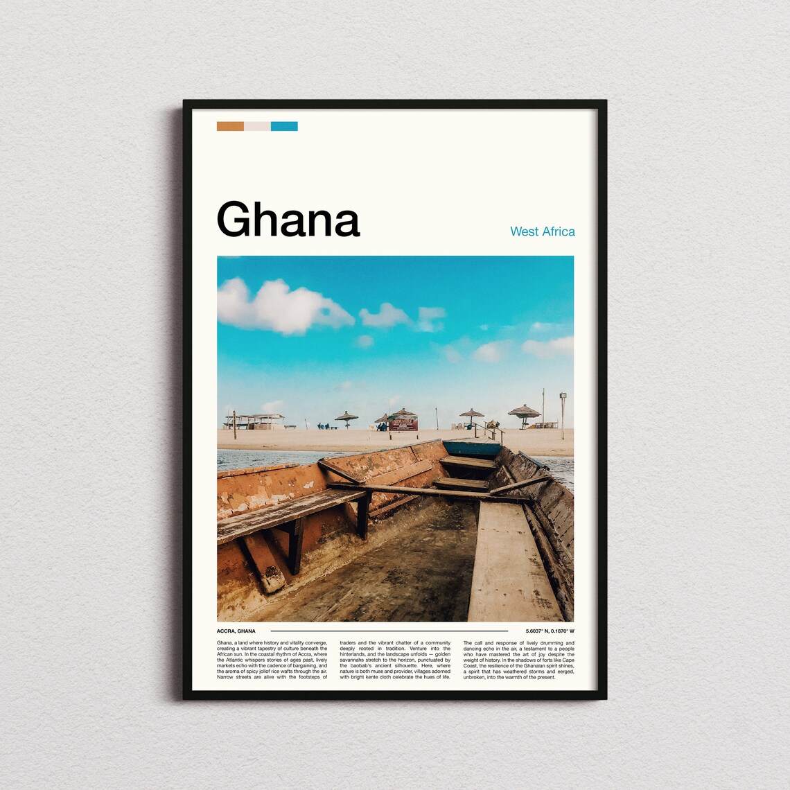 Ghana Accra Wooden Fishing Boat Sandy Beach Photography Poster