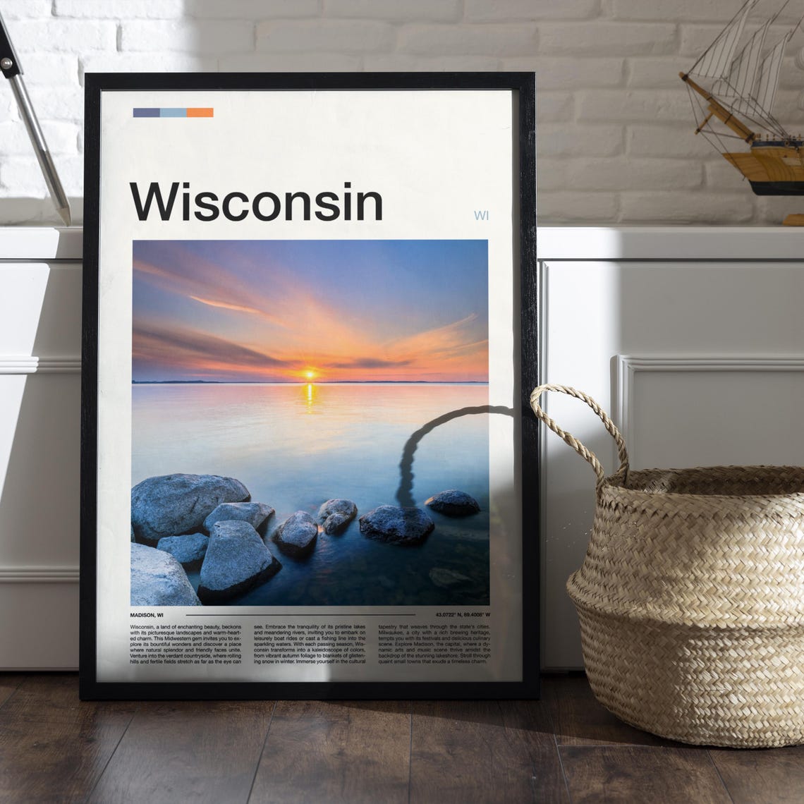 Wisconsin Madison Lake Sunset Rocky Shore Photography Poster - Image 5