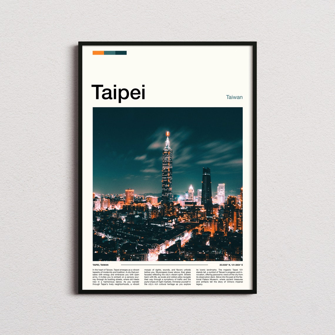 Taipei Taiwan Night City Skyline Taipei 101 Tower Lights Poster