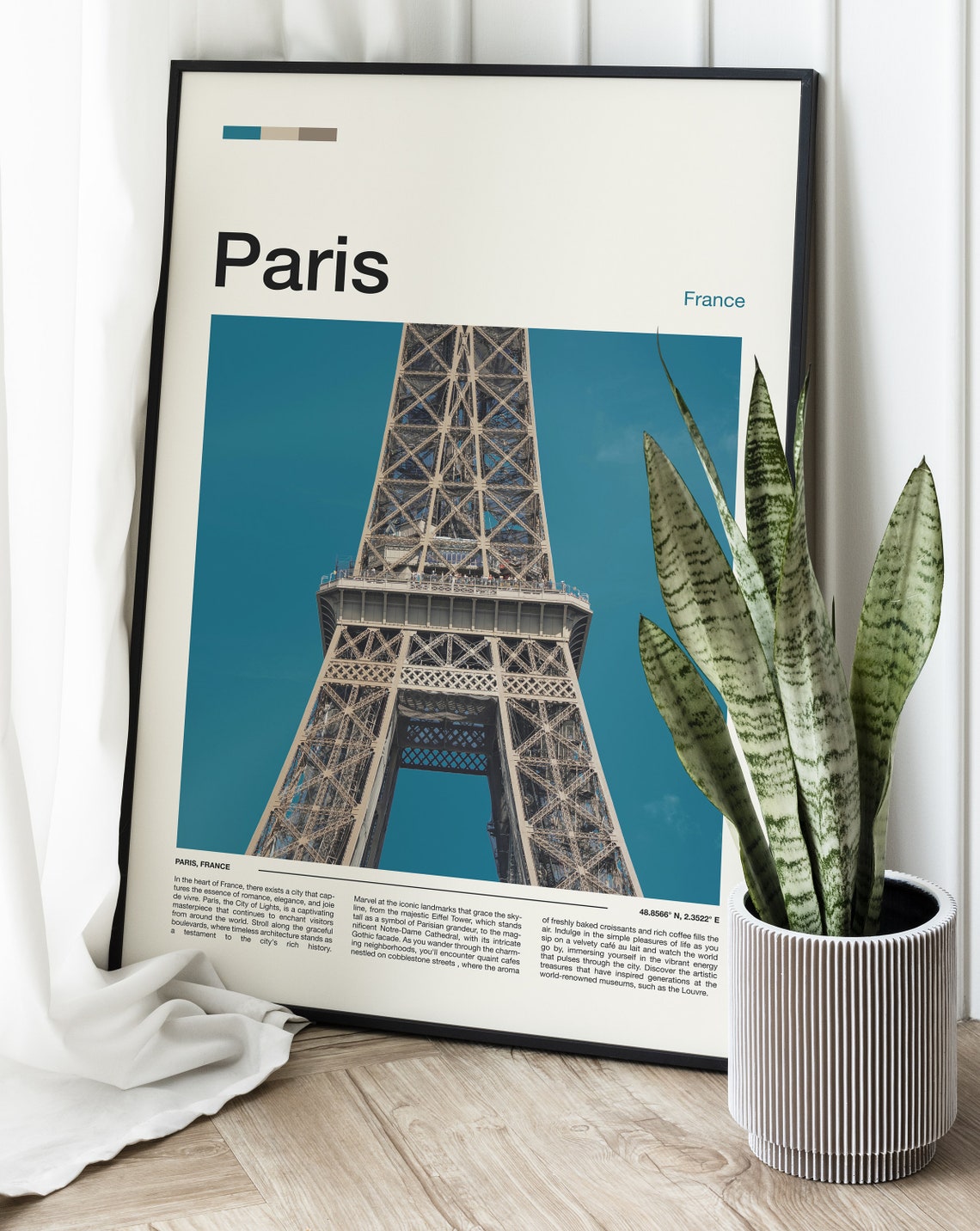 Paris France Eiffel Tower Upward View Blue Sky Landmark Poster - Image 2
