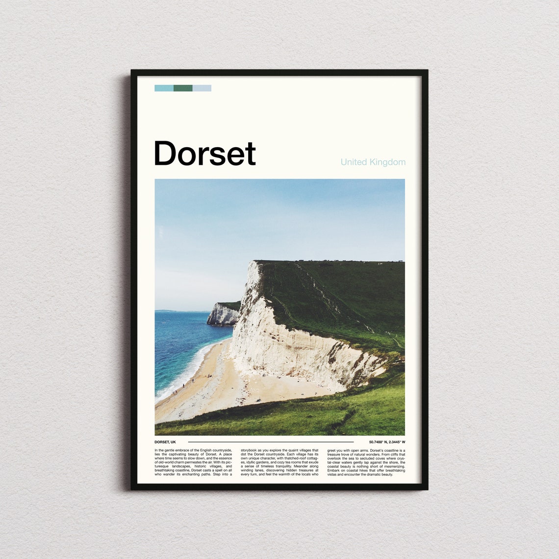 Dorset England Grassy Chalk Headland Towering Sea Cliff View Poster