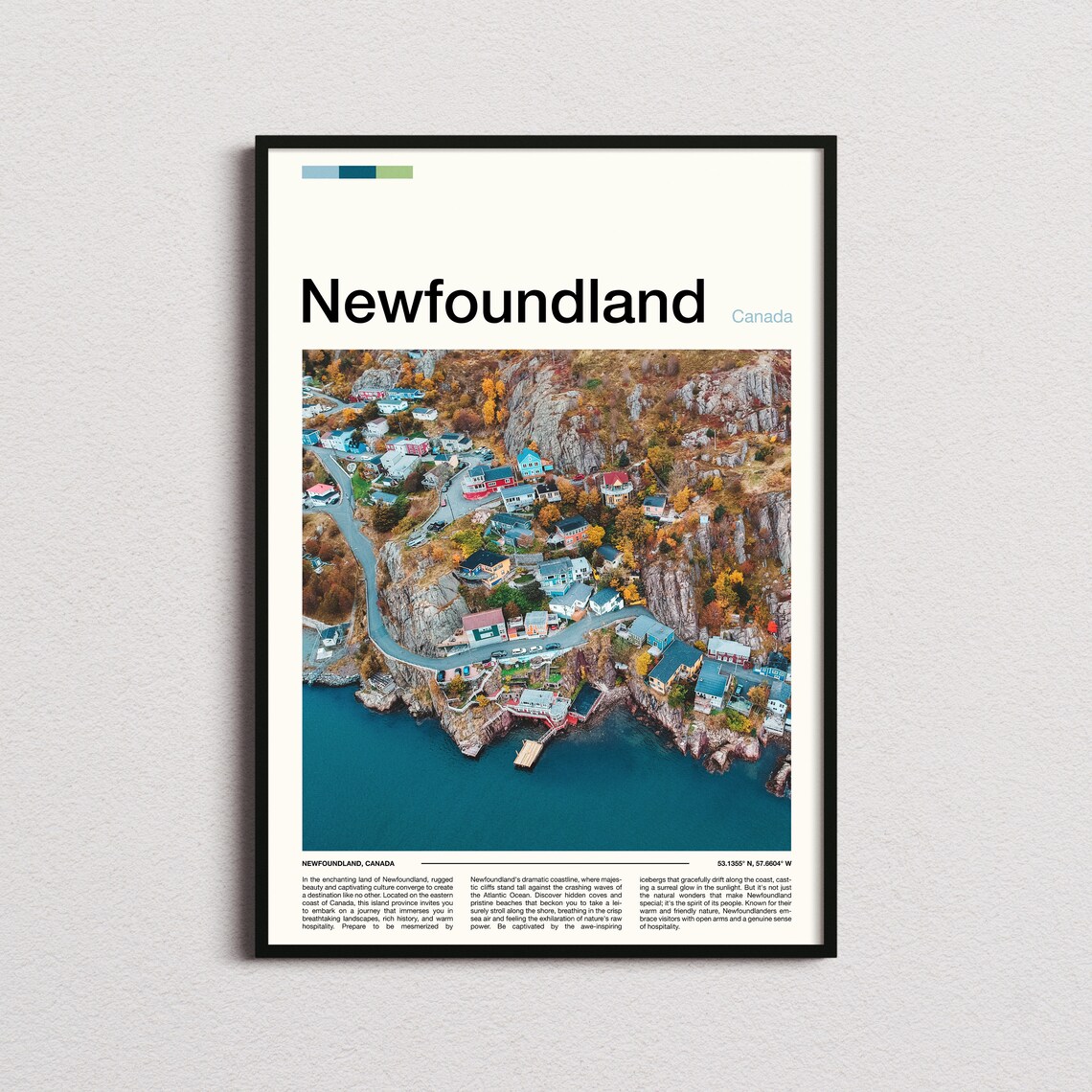 Newfoundland Canada Colorful Cliffside Coastal Village Aerial Poster