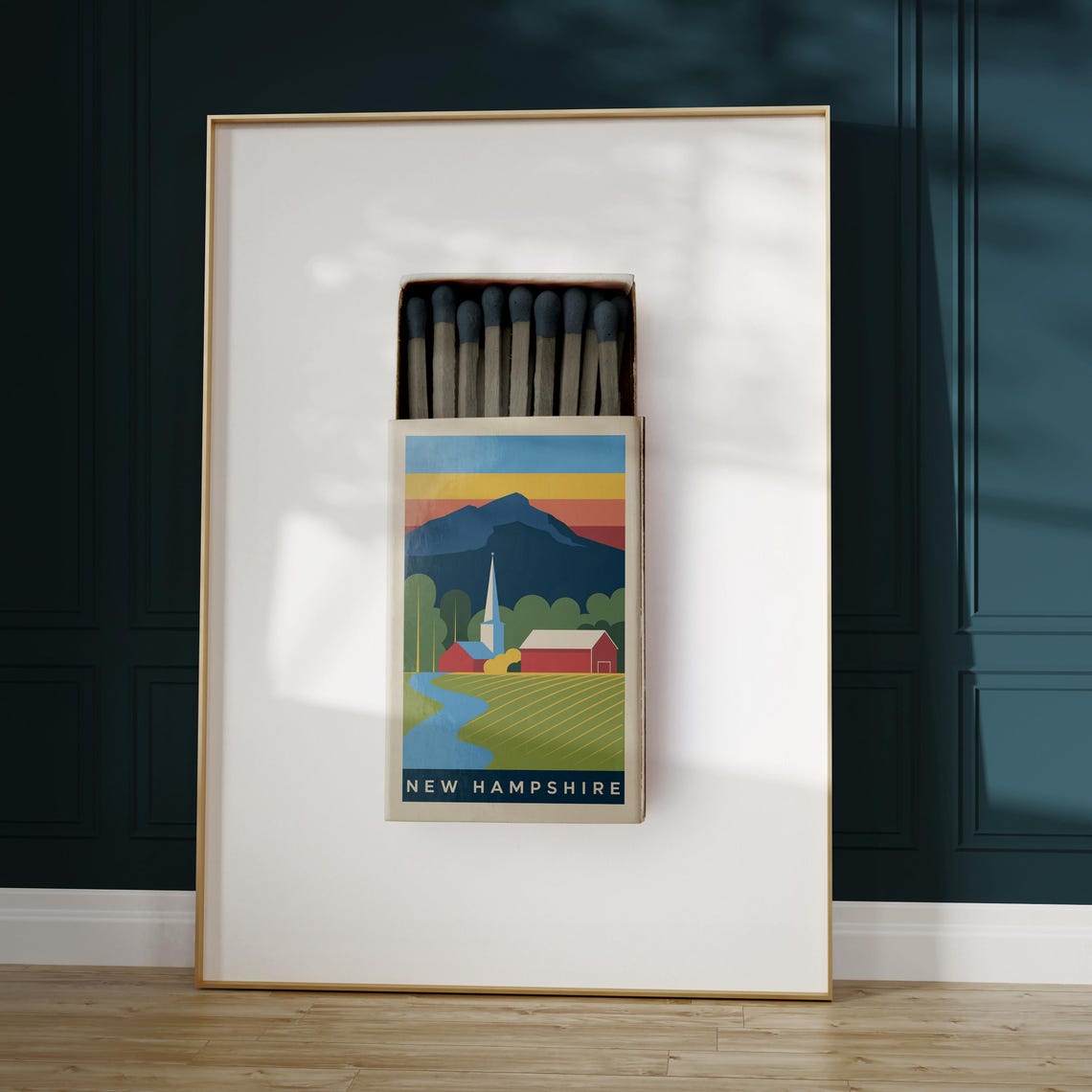 New Hampshire Matchbox Mountain Barn Church Scenic Illustration Poster - Image 3