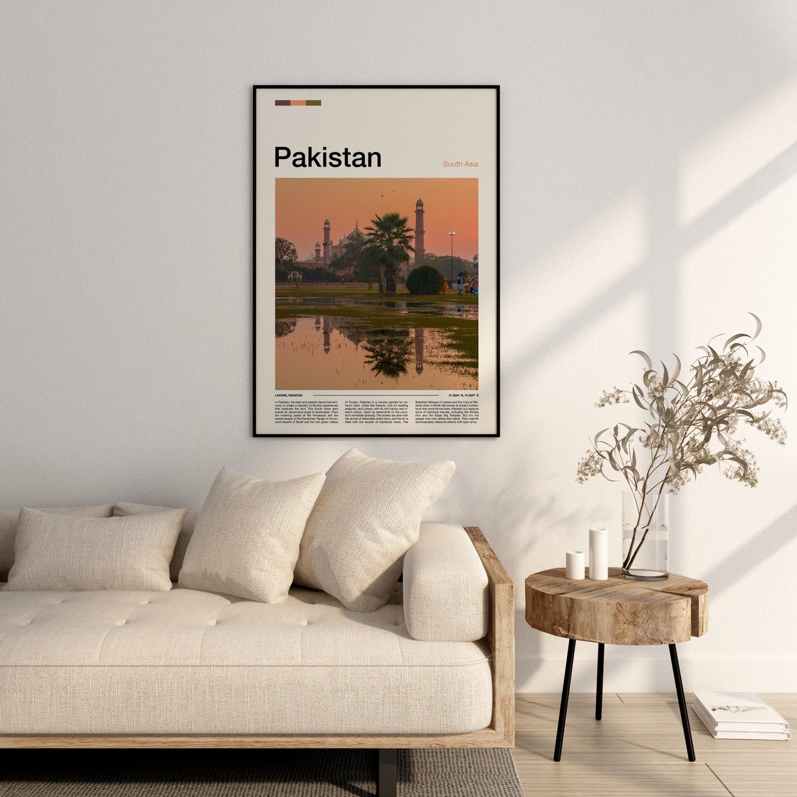 Pakistan Lahore Badshahi Mosque Sunset Reflection Waterside Poster - Image 2