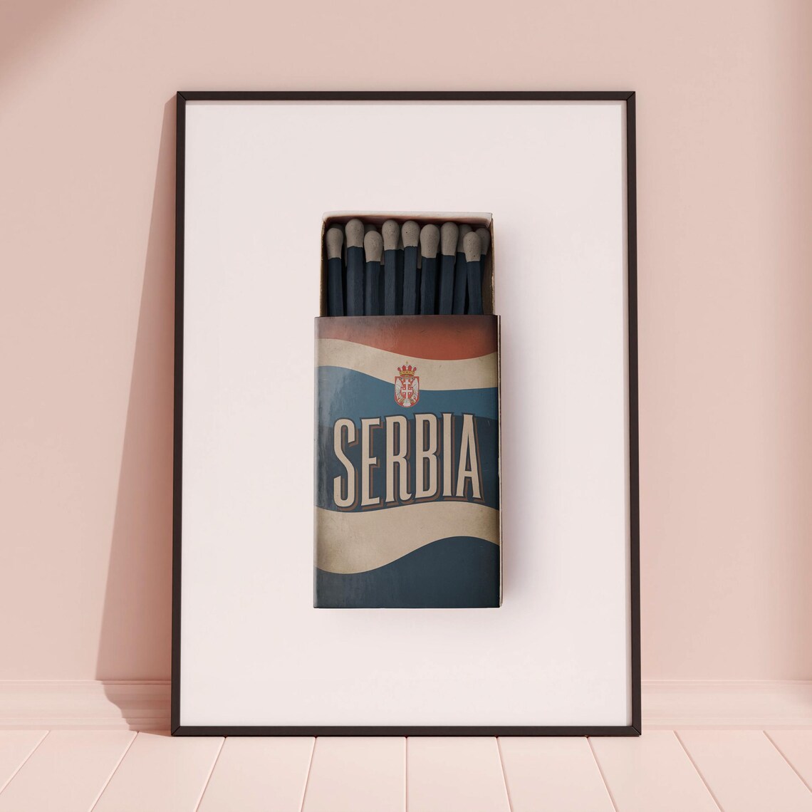 Serbia Vintage Matchbox Flag Art Coat of Arms Style Travel Poster - Image 3
