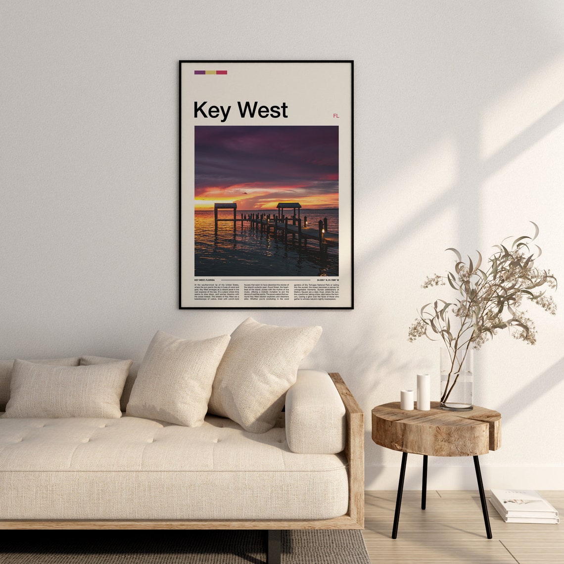 Key West Florida Tropical Pier Sunset Over Ocean Waves Poster - Image 3