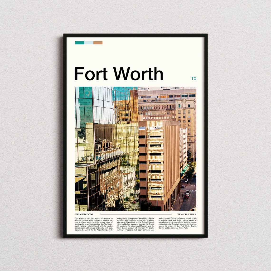 Fort Worth Texas Downtown Glass Skyscraper Reflection Travel Poster