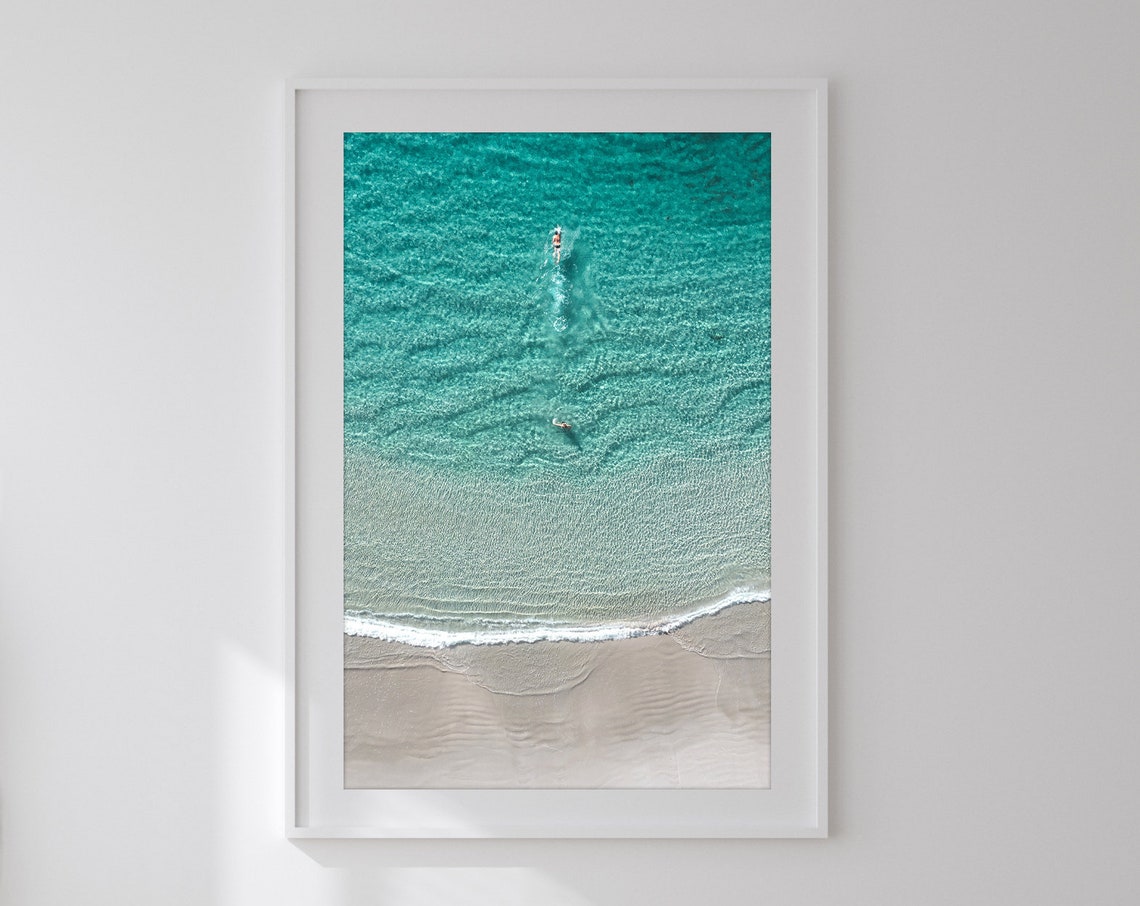 Aerial Ocean Swimmers Turquoise Water White Sand Beach Poster - Image 3