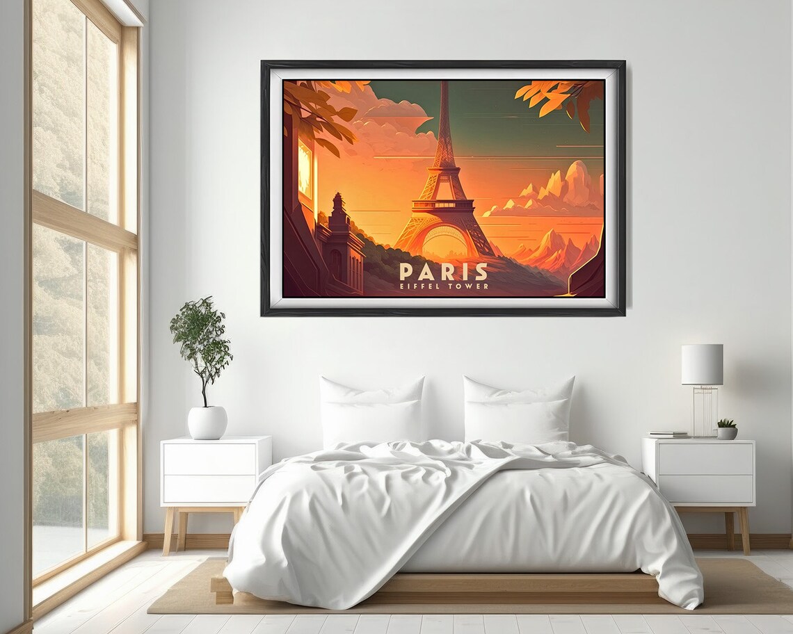 Paris Eiffel Tower Golden Sunset Vintage France Travel Poster - Image 4