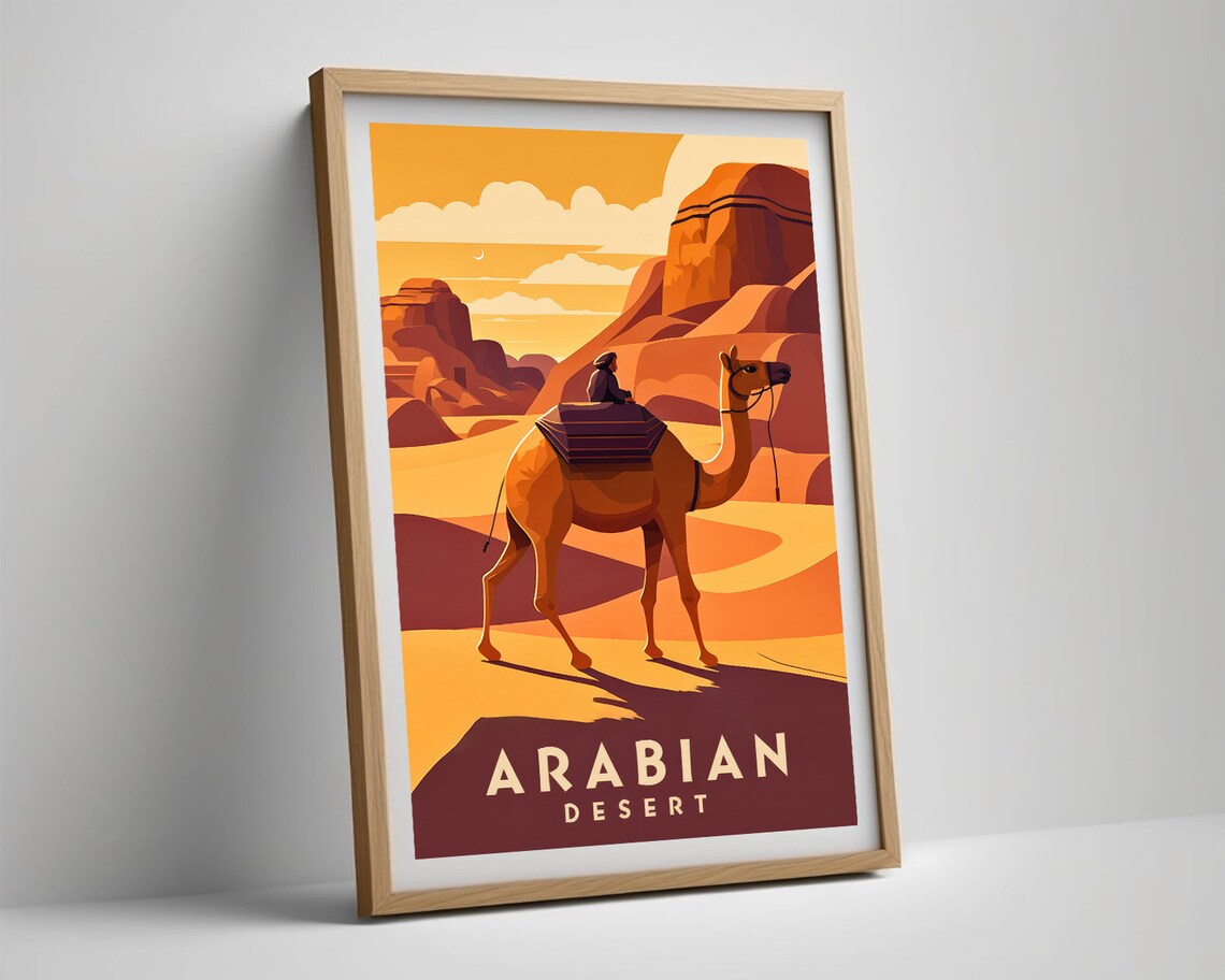 Arabian Desert Camel Rider Golden Dunes Sunset Retro Travel Poster - Image 5
