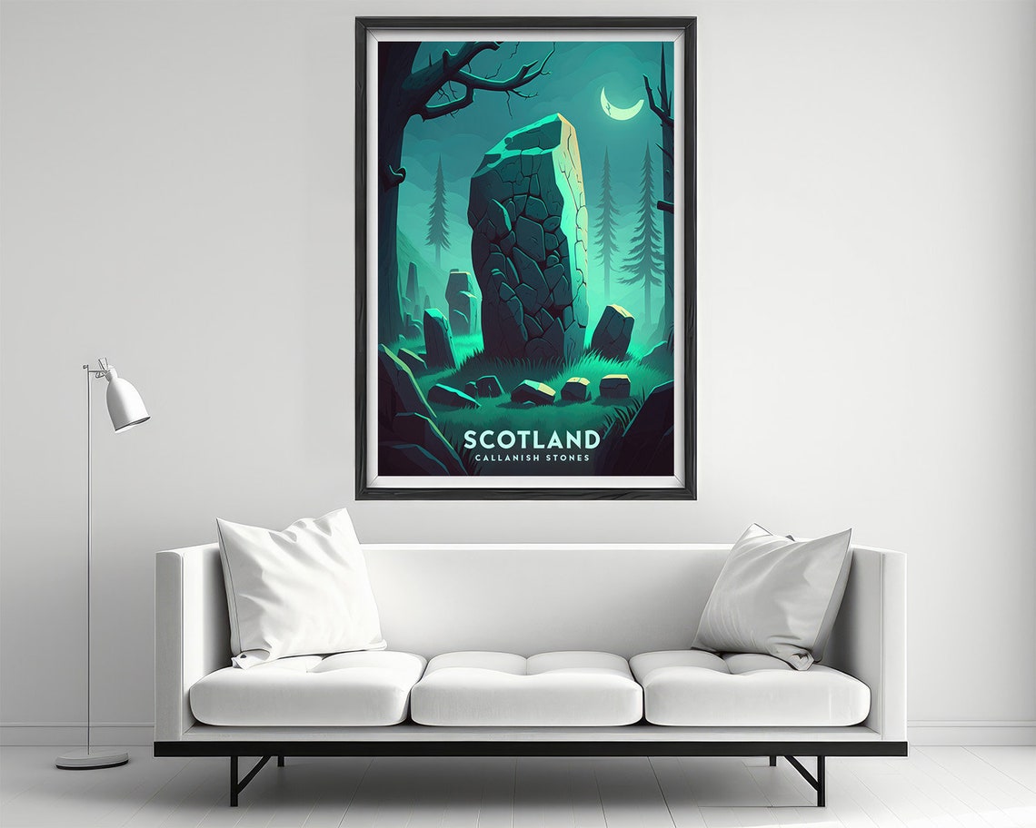 Scotland Callanish Stones Moonlit Night Vintage Travel Poster - Image 2