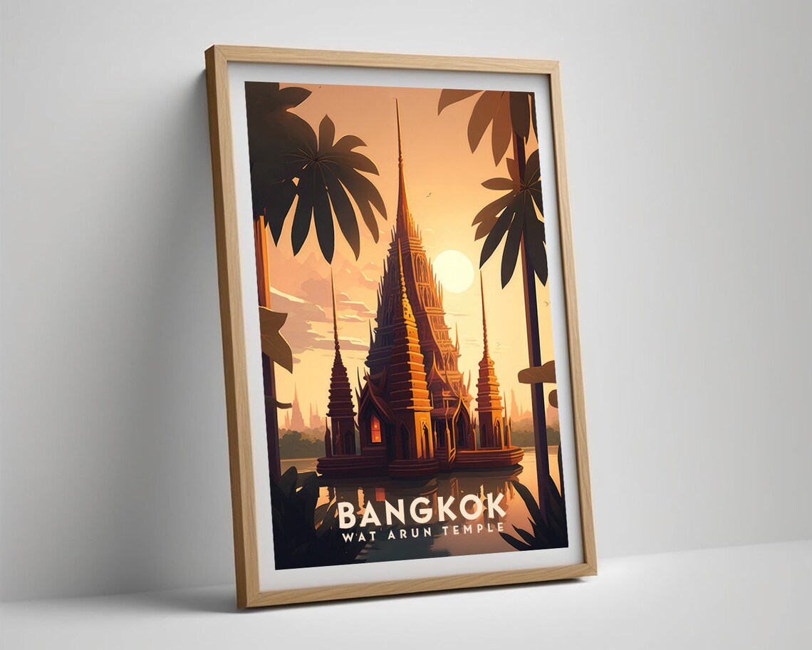 Bangkok Thailand Travel Poster, Wat Arun Art Print - Image 5