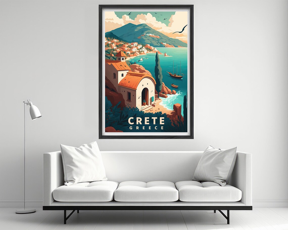Crete Greece Coastal Village Seaside Retro Travel Art Poster - Image 2