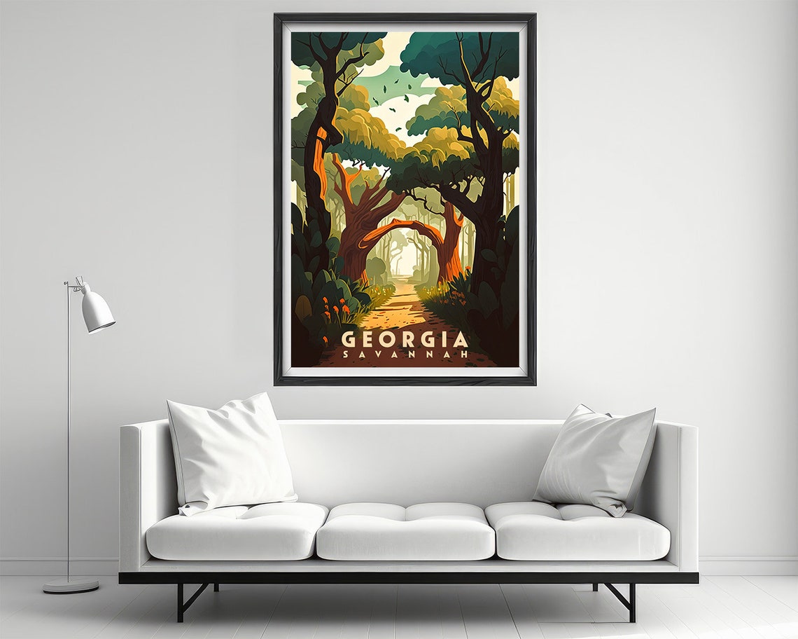Savannah Georgia Spanish Moss Oak Trees Path Retro Travel Poster - Image 2