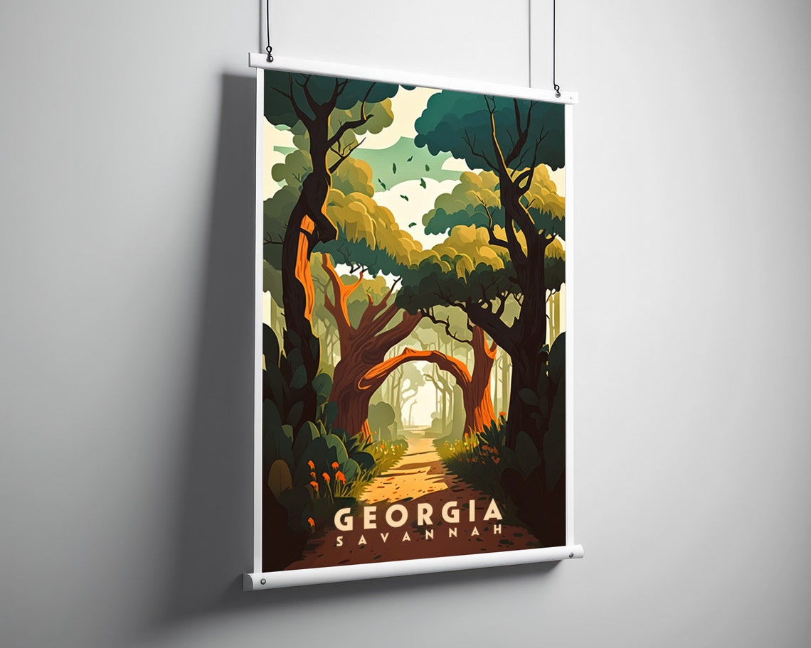 Savannah Georgia Spanish Moss Oak Trees Path Retro Travel Poster - Image 3