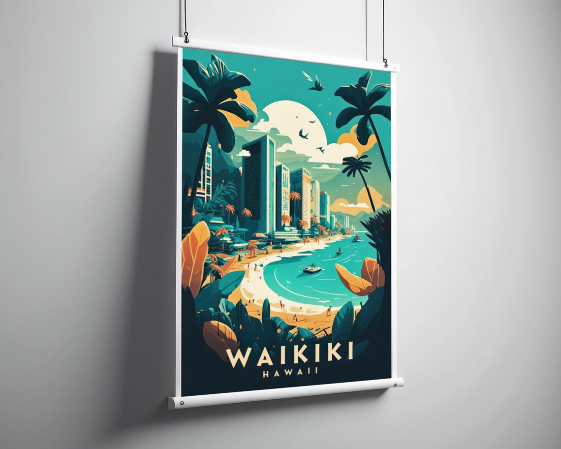 Waikiki Hawaii Travel Poster, Watercolor Illustration - Image 3
