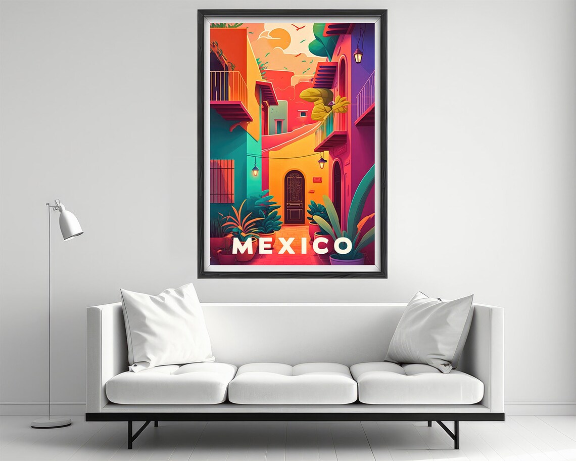 Mexico Alley Sunset Vintage Travel Poster Balcony Street Scene - Image 2