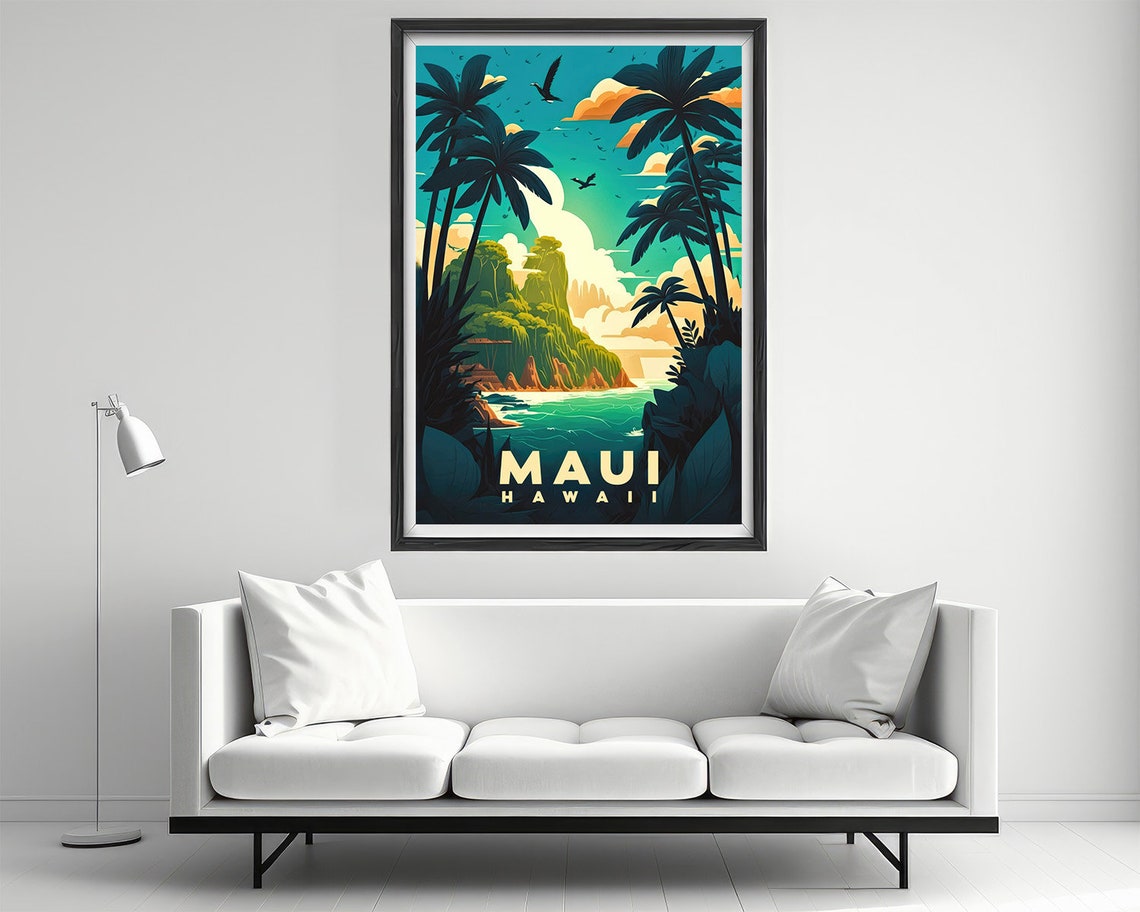 Hawaii Maui Travel Poster Hawaii Maui Wall Art Print Hawaii Maui Painting Hawaii Illustration Hawaii Maui Watercolor Home Decor - Image 2