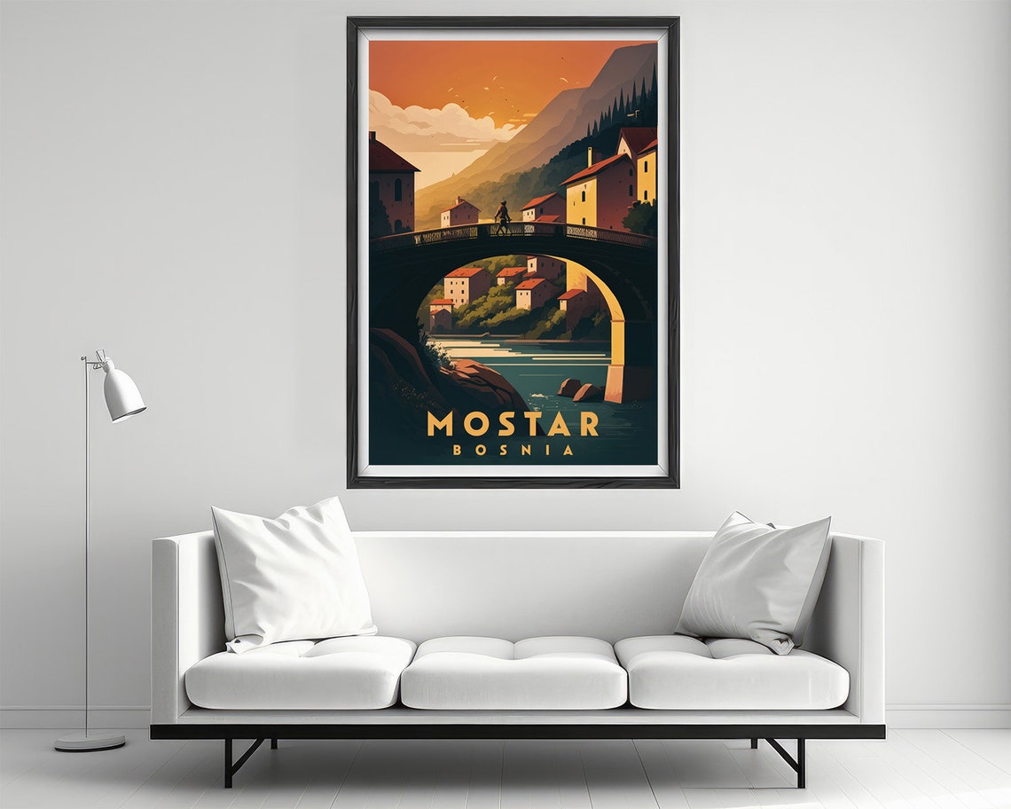 Bosnia Mostar Travel Poster Bosnia Mostar Wall Art Print Bosnia Mostar Painting Illustration Bosnia Mostar Watercolor Home Decor - Image 2
