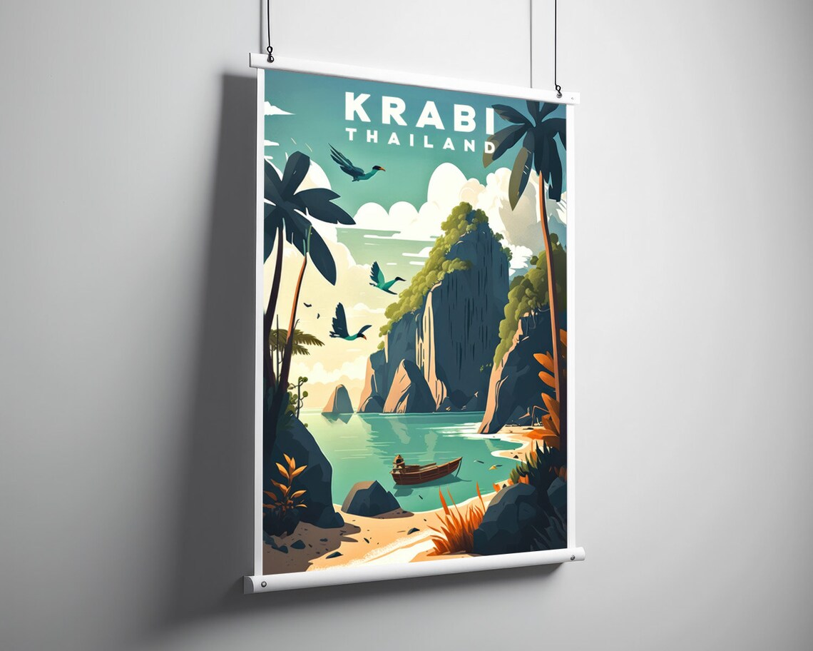 Krabi Thailand Limestone Cliffs Lagoon Vintage Travel Poster - Image 3