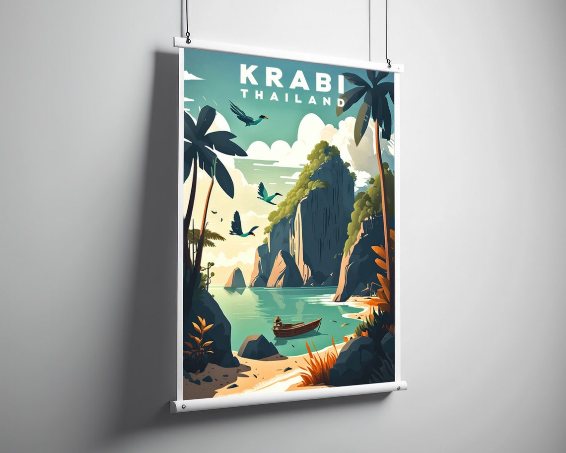 Krabi Travel Poster Krabi Print Krabi Wall Art Print Krabi Thailand Krabi Painting Krabi Illustration Krabi Watercolor Krabi Home Decor Art - Image 3