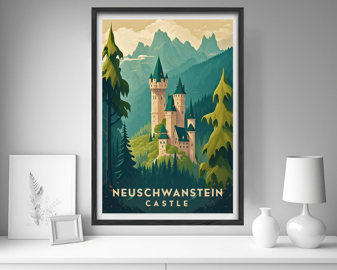 Neuschwanstein Castle Bavarian Alps Fairy Tale Retro Travel Poster - Image 4