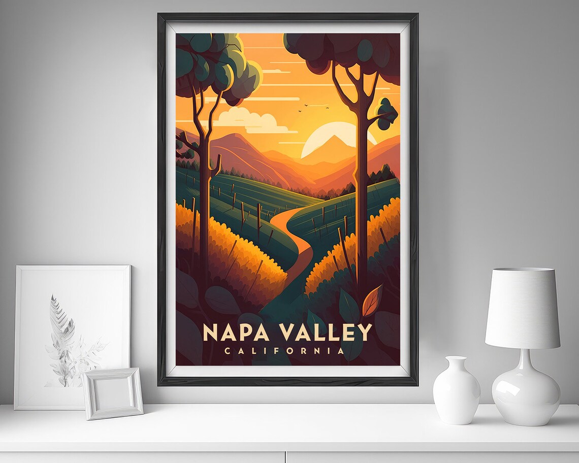 Napa Valley California Vineyard Sunset Hills Vintage Travel Poster - Image 4