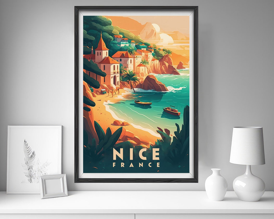 Nice France Travel Poster Nice France Wall Art Print Nice France Painting Nice France Illustration Nice France Watercolor Decor - Image 4