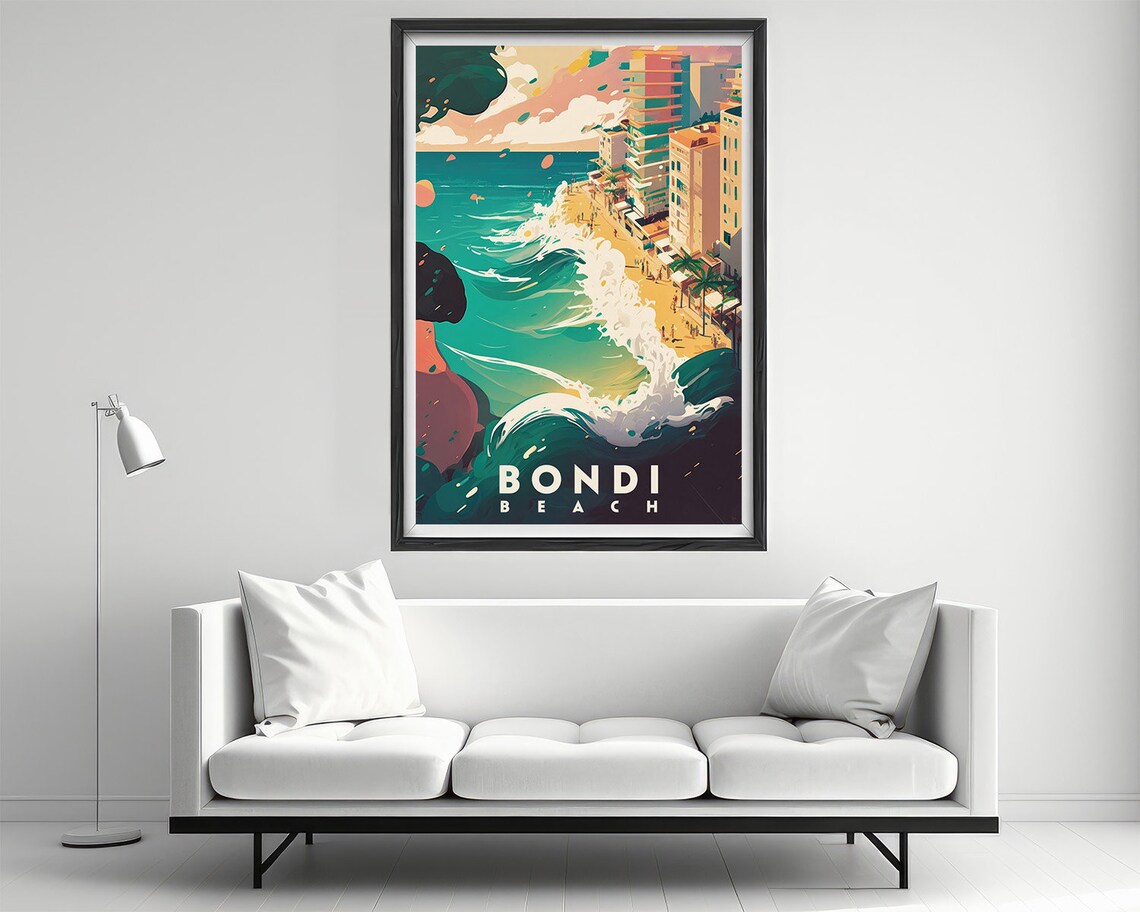 Bondi Beach Australia Waves Surf Coastal City Vintage Travel Poster - Image 2