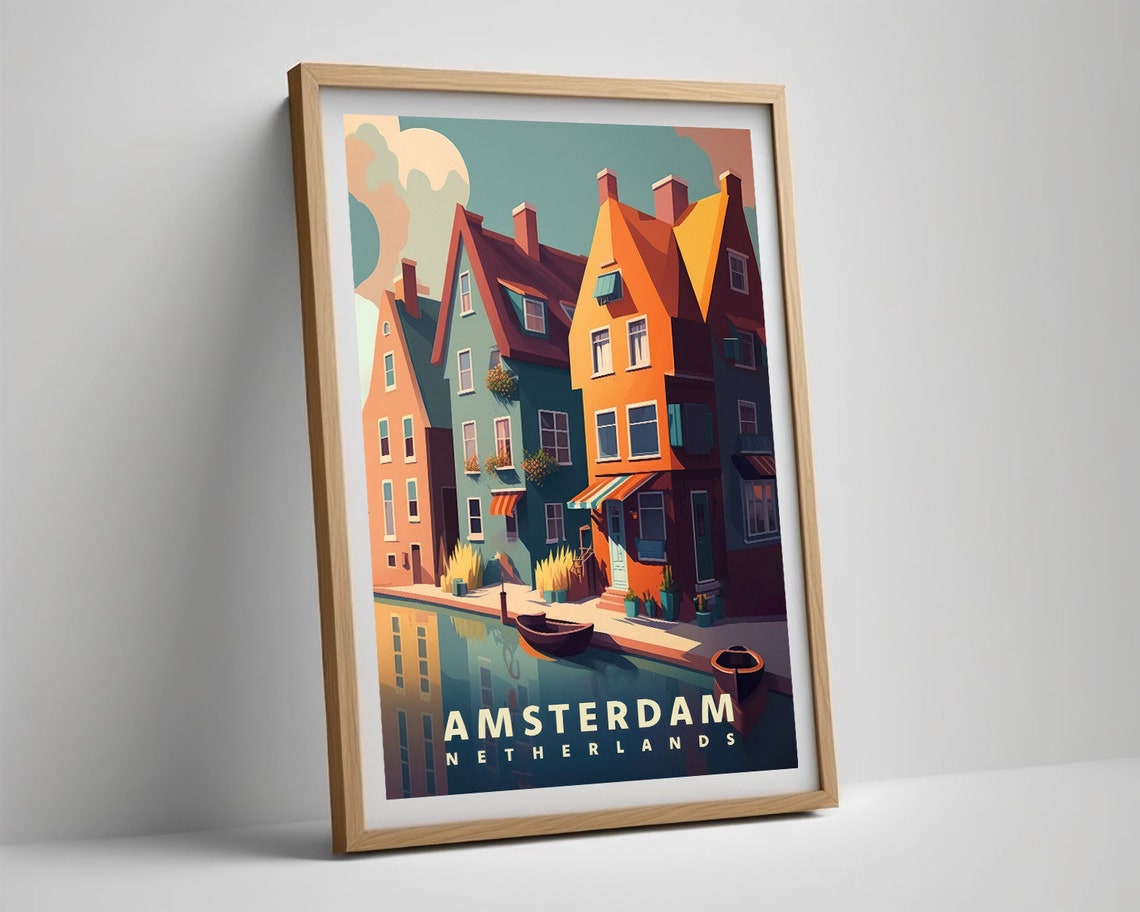 Amsterdam Netherlands Canal Gabled Houses Vintage Travel Poster - Image 5