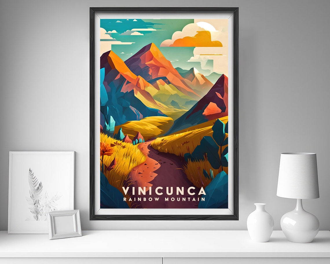 Vinicunca Rainbow Mountain Trail Geometric Peaks Travel Poster - Image 5