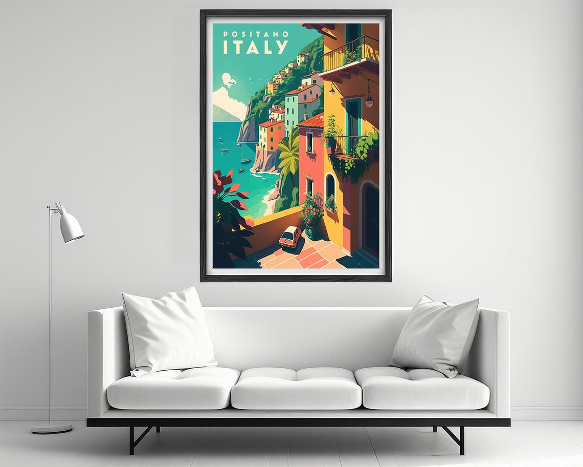 Positano Italy Travel Poster Positano Wall Art Print Positano Italy Painting Italy Travel Art Poster Positano Wall Art Home Decor - Image 2