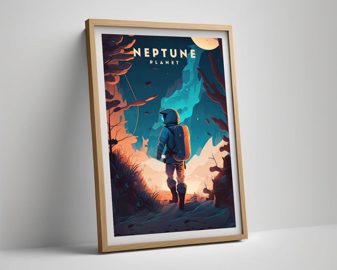 Neptune Planet Retro Travel Poster Astronaut Cosmic Adventure - Image 5