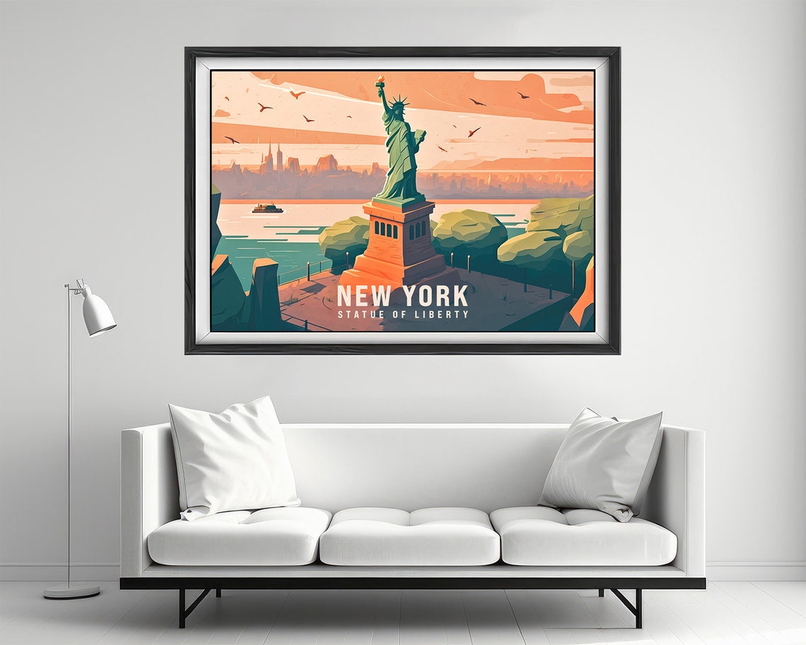 New York Usa Travel Poster New York Wall Art Print Statue Of Liberty Painting Nyc Travel Art Poster New York Wall Art Home Decor - Image 4