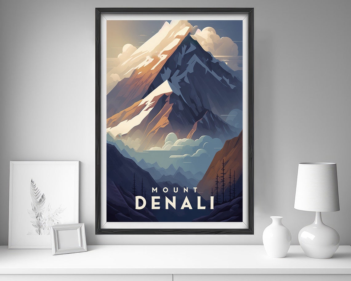 Mount Denali Alaska Snow Capped Peak Sunrise Vintage Travel Poster - Image 4