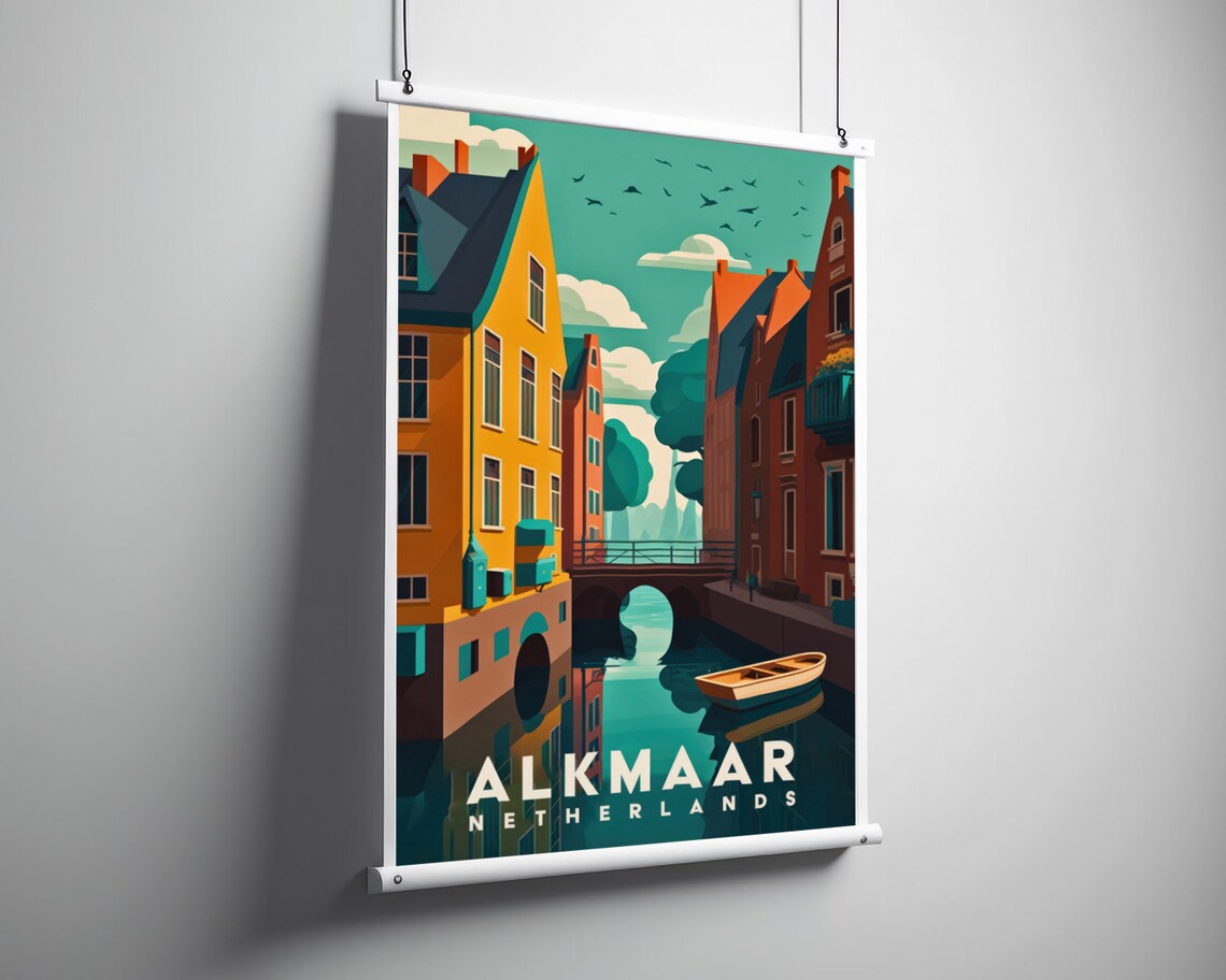Alkmaar Netherlands Canal Gabled Houses Vintage Travel Poster - Image 3