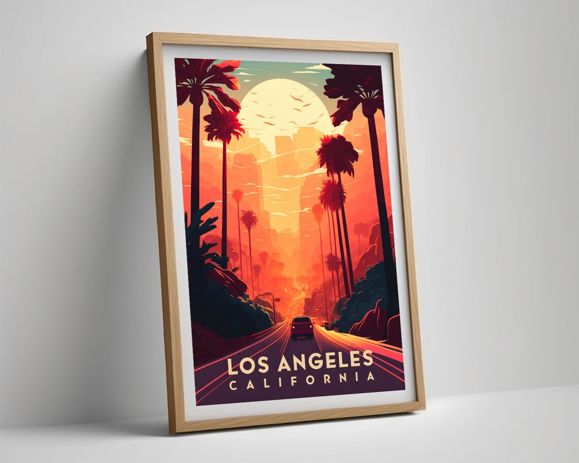 Los Angeles California Vintage Travel Poster Sunset Palm Drive - Image 5