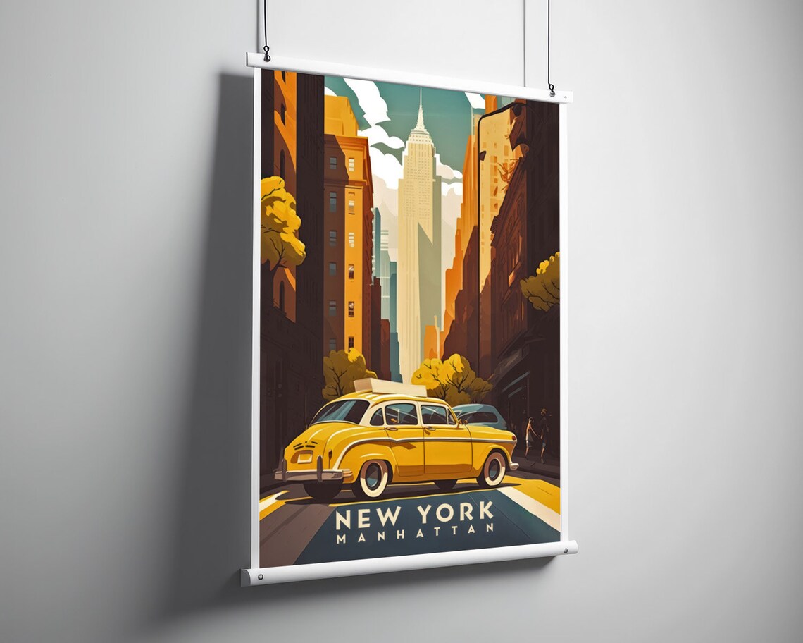 New York Manhattan Empire State Vintage Yellow Taxi Cab Poster - Image 3