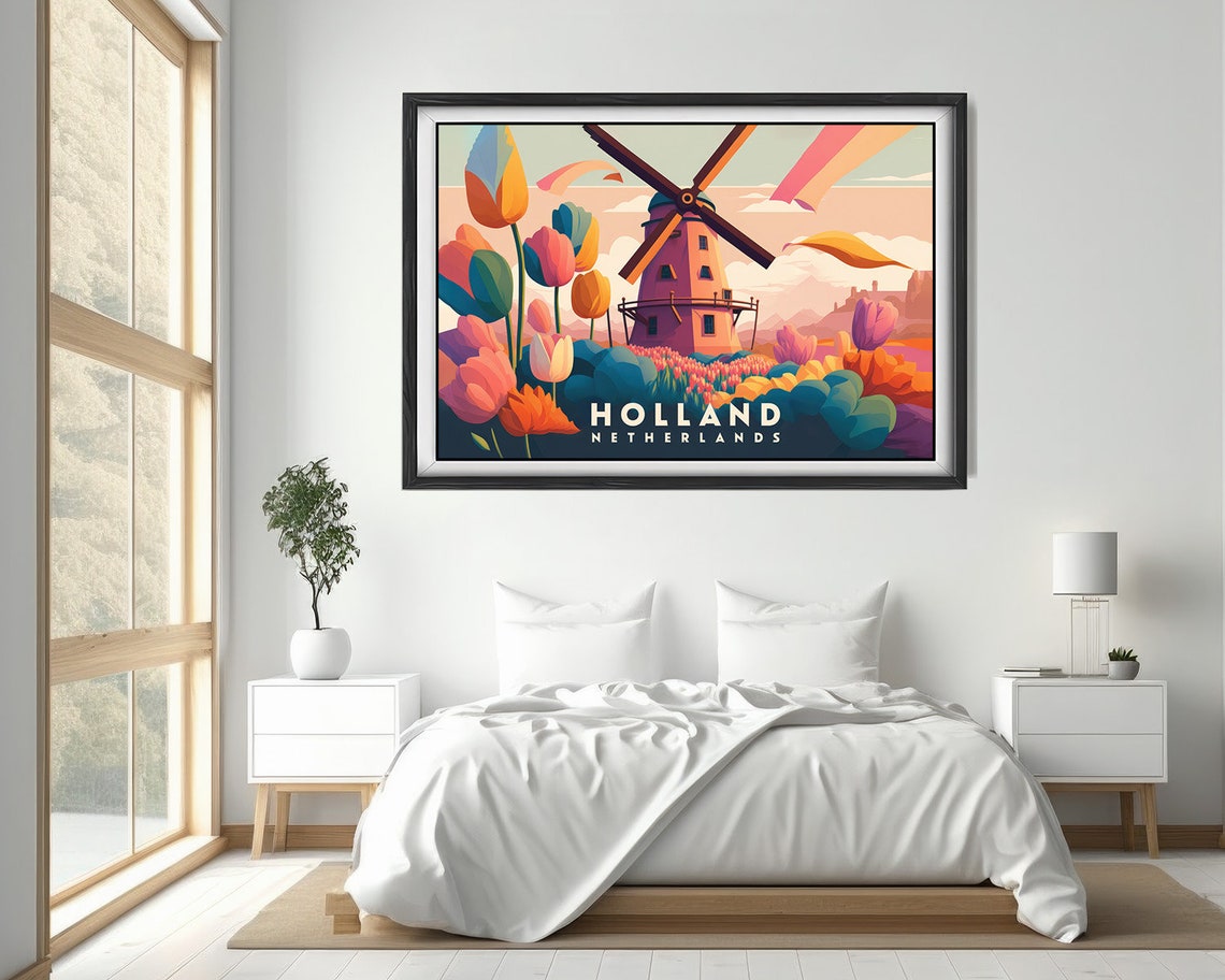 Holland Netherlands Windmill Tulip Fields Spring Scenic Travel Poster - Image 4