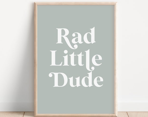 Retro Rad Little Dude Beach Nursery Baby Boy Kid Room Decor Neutral Shared Newborn Gift Cool Poster
