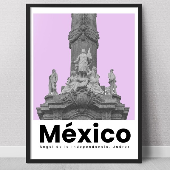 Mexico Wall Art Print Ngel De La Independencia Poster Modern Travel Decor Architecture Pink